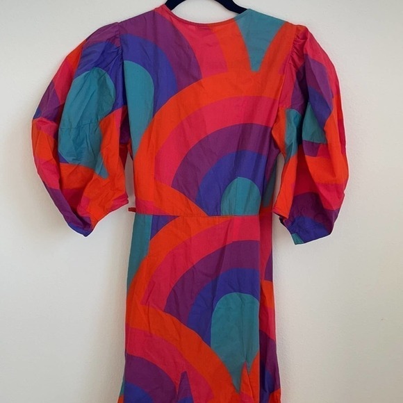 Rhode Resort Red Fiona Rainbow print cotton wrap dress XS - Picture 12 of 12